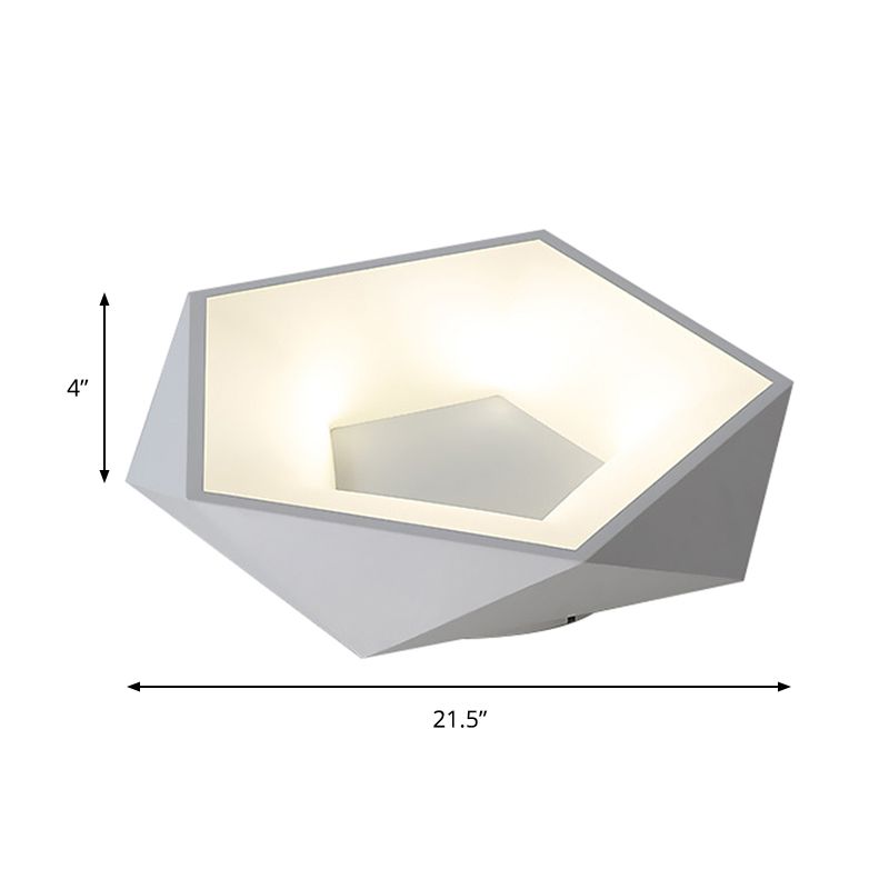 White Facet Flush Lighting Modern LED Metal Ceiling Mounted Light with Acrylic Diffuser in White/Warm Light, 18"/21.5" Wide