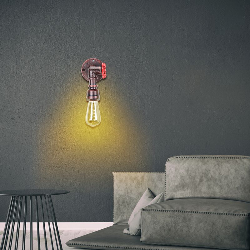Industrial Water Pipe Sconce Light Fixture Metal 1-Light Sconce Light