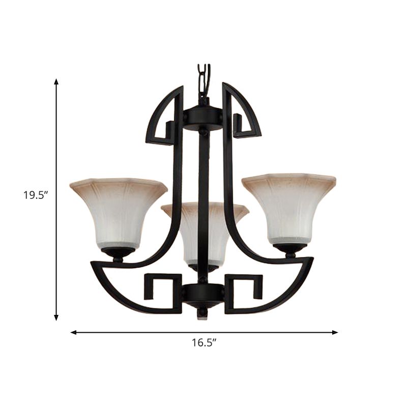 Black 3/6 lumières Pendre lustre en verre givré vintage et forme de fleur en métal Lumière suspendue