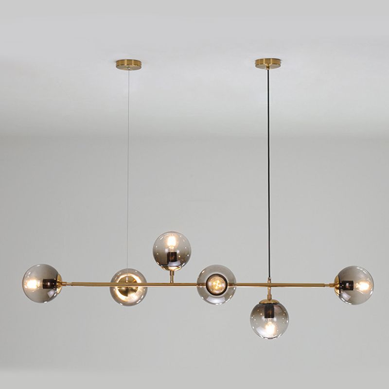 Modern Linear Ceiling Pendant Light Glass 6 Lights Hanging Ceiling Lights