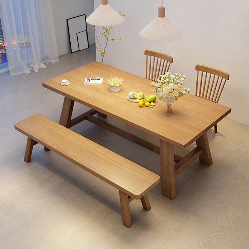 Industrial Style Dinette Table Rectangle Solid Wood Dinner Table in Brown
