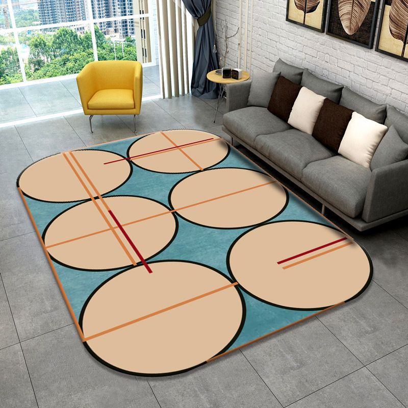 Blue Modern Carpet Geometric Pattern Polyester Area Carpet Stain Resistant Rug for Drawing Room