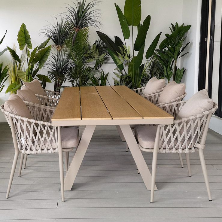 Boho Patio Dining Table Set 1/3/5/7/9 Pcs Aluminum Frame Dining Table and Chairs