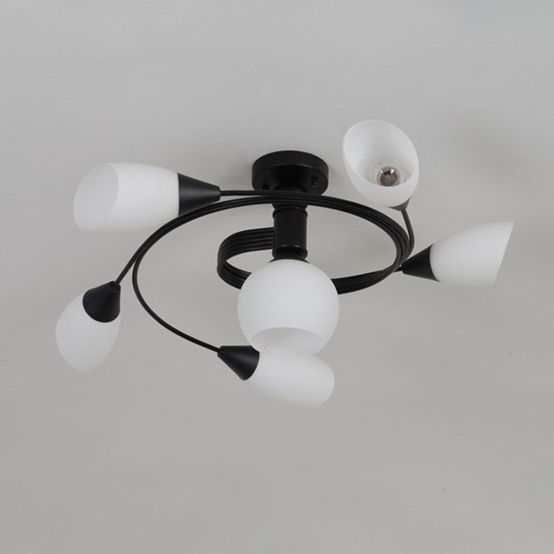 Luz de techo negro de vidrio en el estilo tradicional de hierro forjado de hierro forjado de hierro radial de interiores Semi Flush Monte