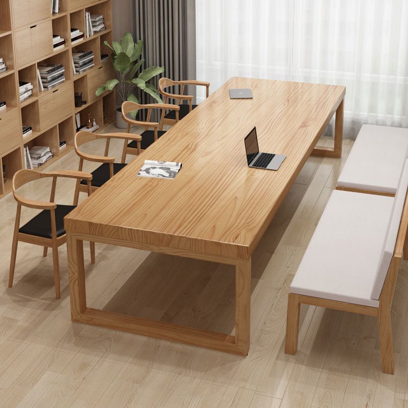 30"H Modern Office Desk Solid Wood Rectangular Natural Writing Desk