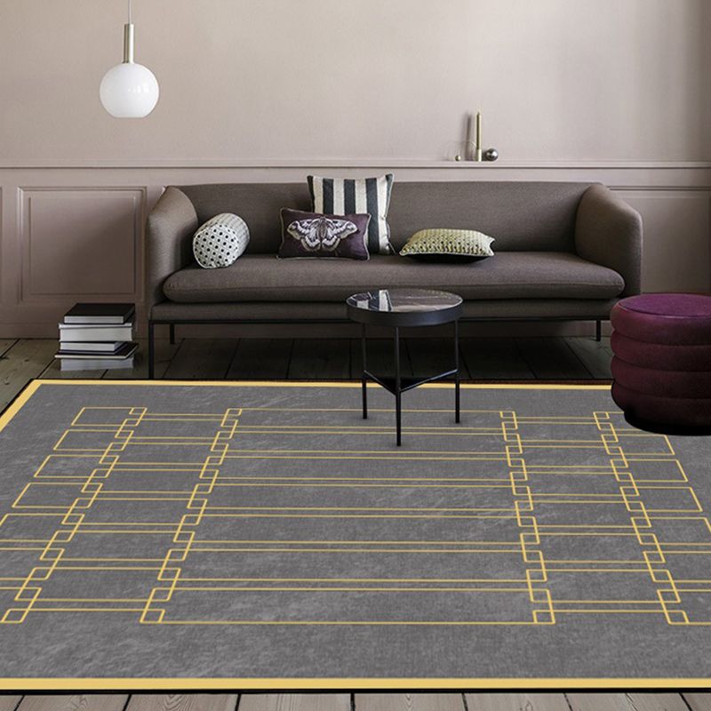 Funky Rectangle Pattern Rug Grey Nordic Carpet Polyester Non-Slip Backing Rug for Sitting Room