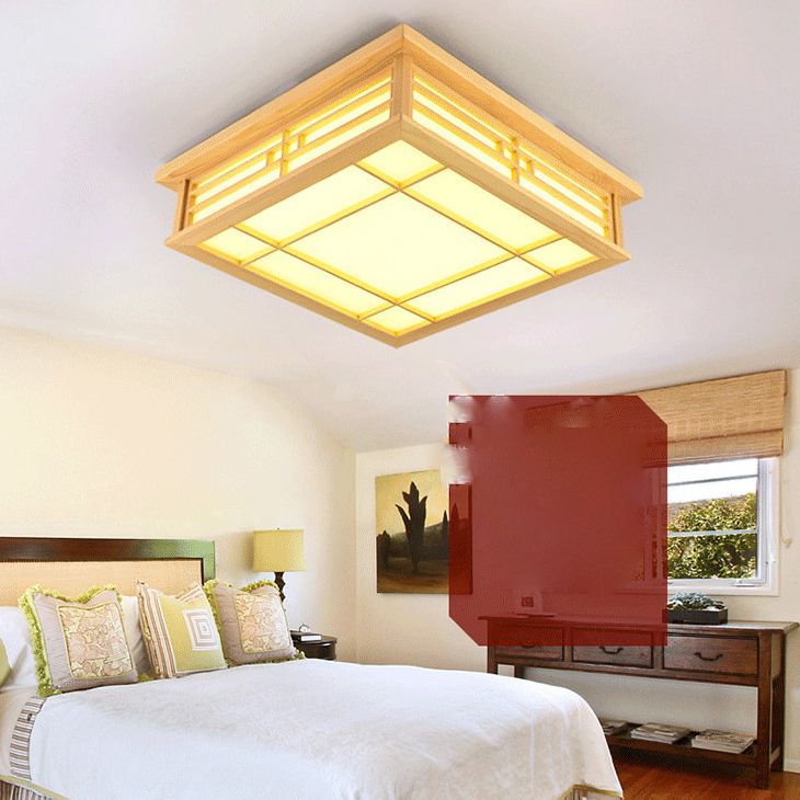 Wooden Flush Mount Ceiling Light LED Square Flush Mount Light for Living Room Bedroom