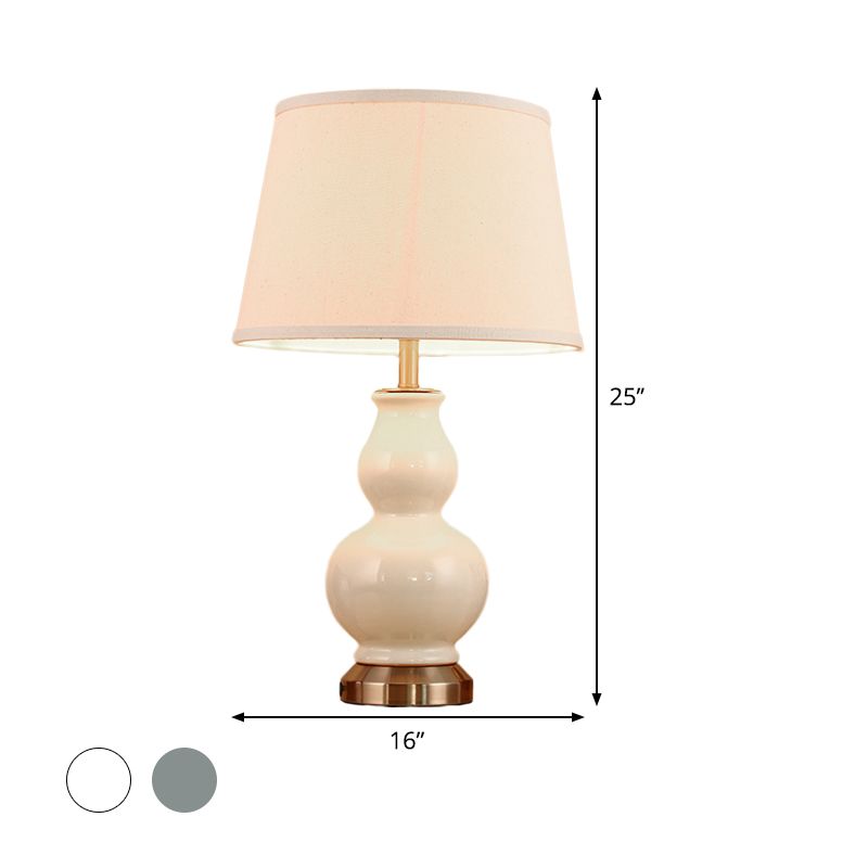 Curved Task Light Modern Ceramic 1 Bulb Pink/White Nightstand Lamp with Fabric Shade, 13"/16" Wide