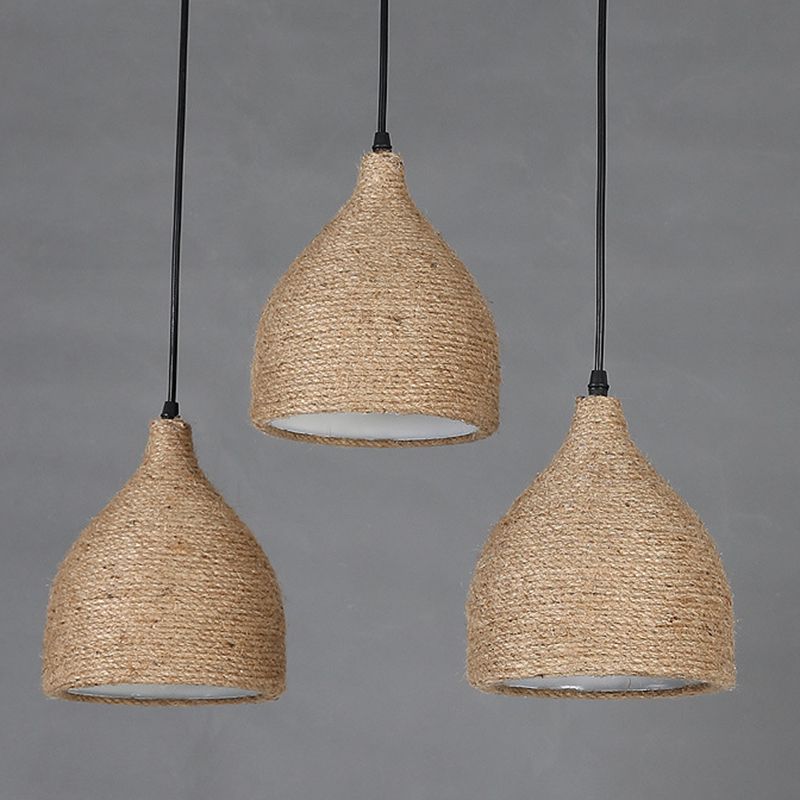 Cup-Shaped Dinning Room Hanging Light Fixture Industrial Rope Beige Pendant Lighting Fixture