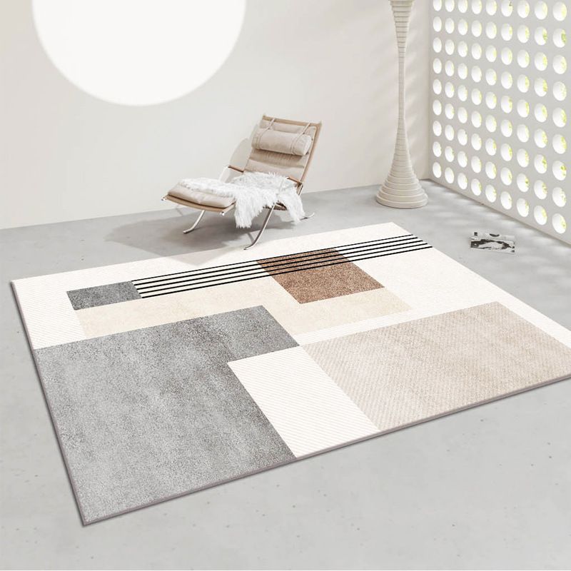 Dark Beige Irregular Line Rug Polyester Modern Rug Non-Slip Backing Rug for Drawing Room