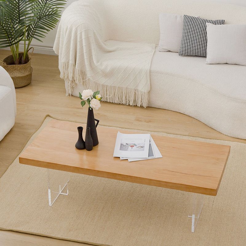 Scandinavian Rectangle Coffee Table with Solid Wood Top and Acrylic Base