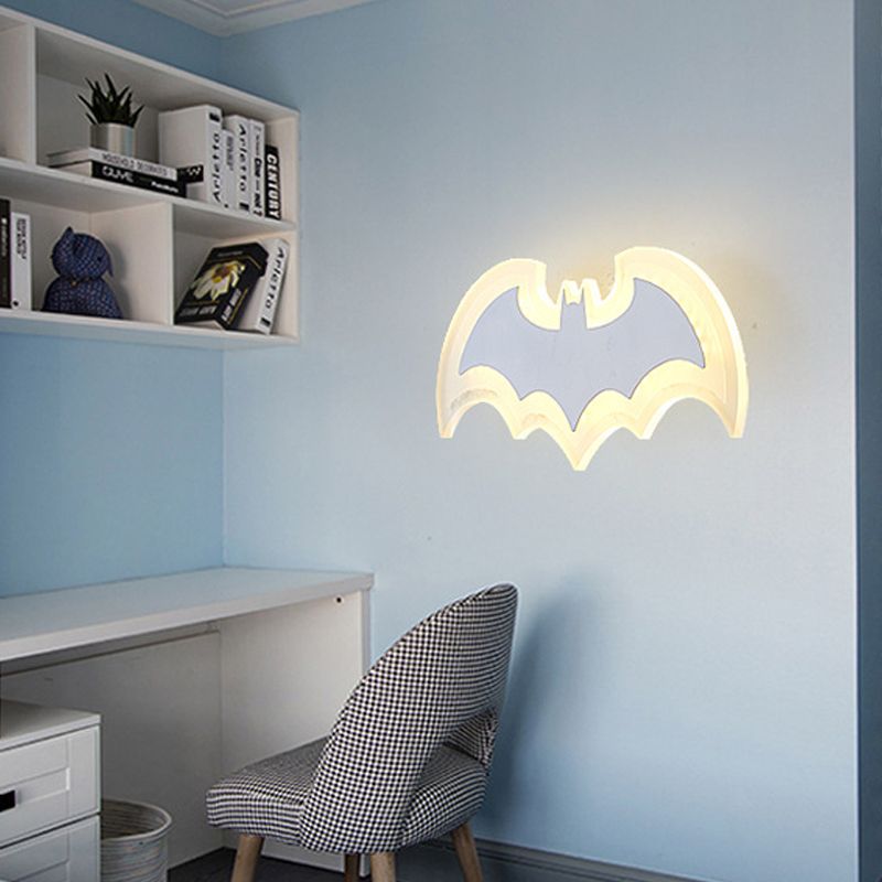 Cool Bat Shaped Wall Light Modern Style Acrylic Metal Wall Lamp in White for Boys Bedroom