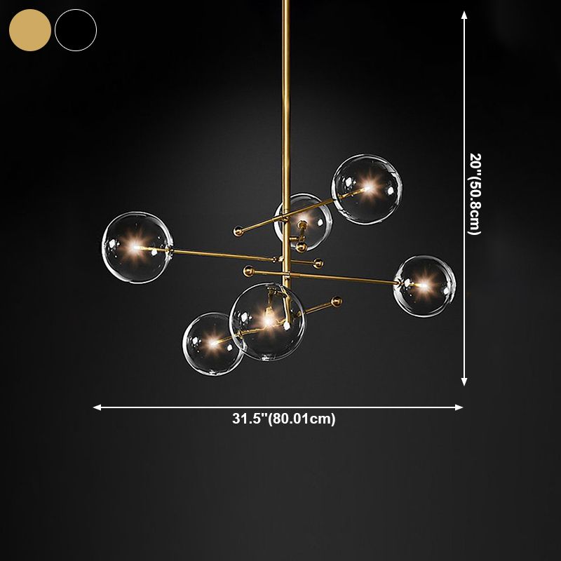 Nordic Metal Chandelier Globe Pendant Lamps with Glass Shade for Living Room