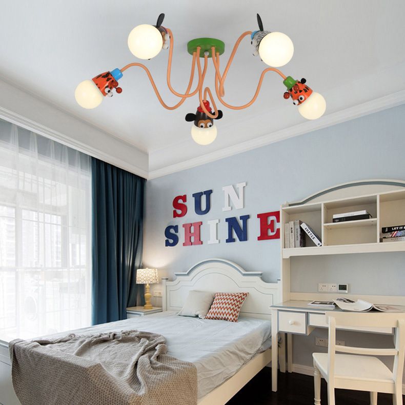 Kids Creative Sputnik Ceiling Light Wrought Iron Cartoon Semi Flush Mount for Interior Spaces