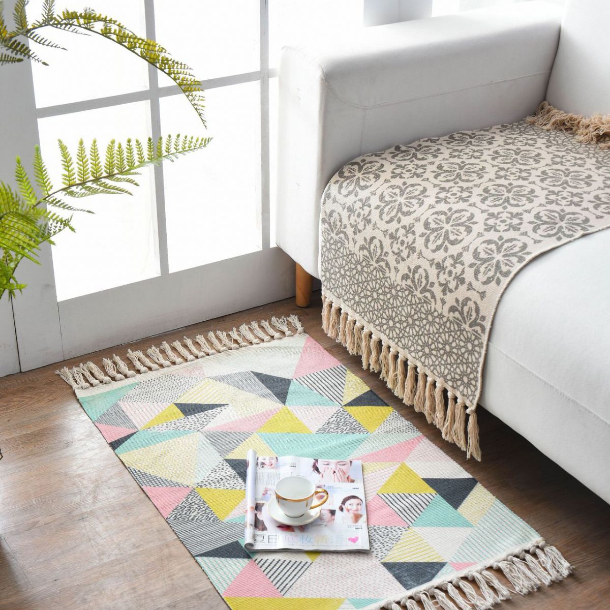 Bohemian Cotton Blend Area Capinet Retro Retro Intérieur Rapis de salon Tapis avec frange