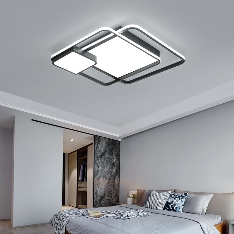 Square Acryl Deckenleuchte Lichtbefestigung Minimalismus Schwarz LED Flush Mount Beleuchtung für Schlafzimmer