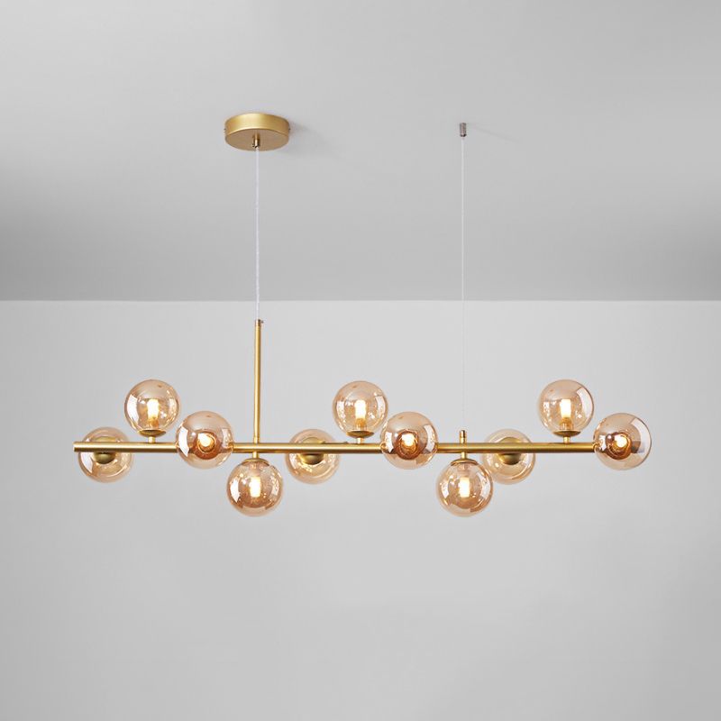 Amber Glass Ball Pendant Postmodern 7/9/11 Lamp Black/Gold Kitchen Island Lamp