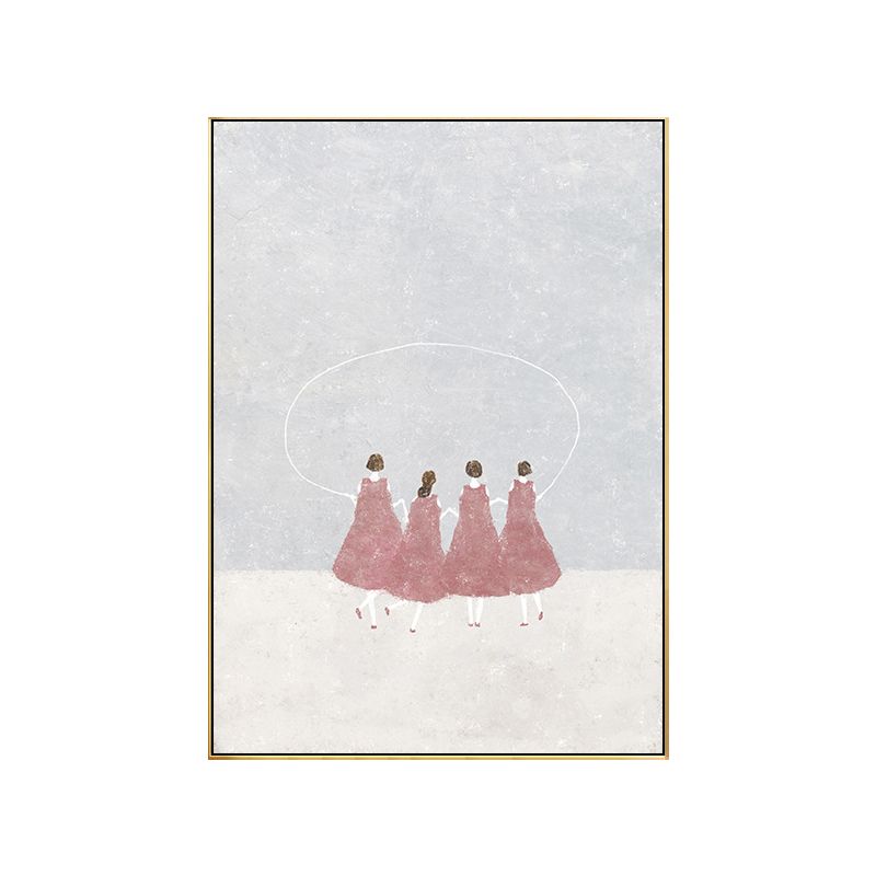 Dreamy Girls Playing Drawing Canvas House Interior Figure Print Wall Art in Soft Color