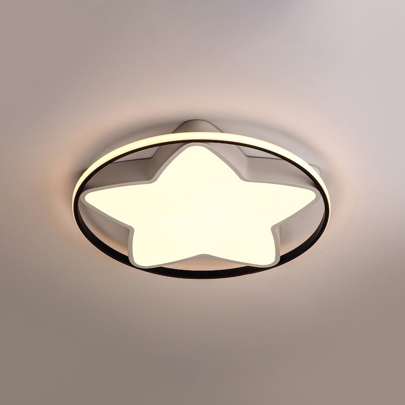 Metal Five-Pointed Star Ceiling Light Fixture Contemporary Black-White 19,5 "/23.5" Wide LED Flush Mount Lamp in Warm / White/3 Color Light