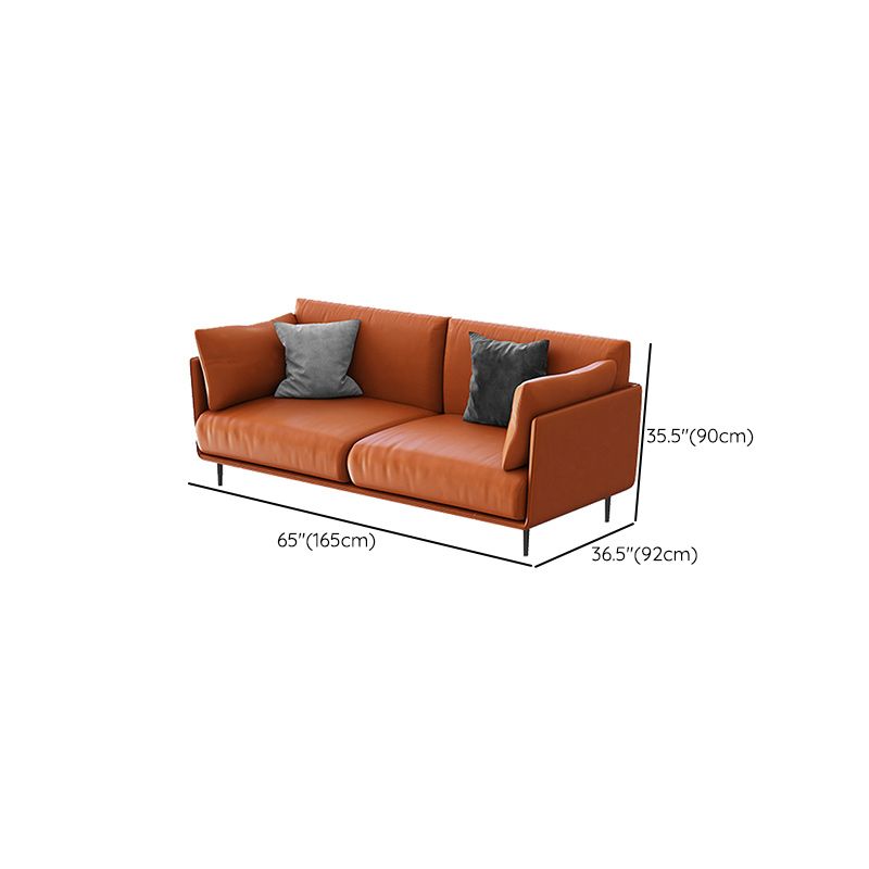 Standard Faux Leather Sofa Modern Pillow Top Arm Sofa in Orange