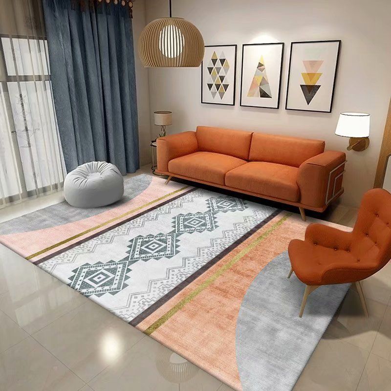 Nostalgia Home Decoration Carpet Geometric Printed Polyester Rug Non-Slip Backing Indoor Carpet