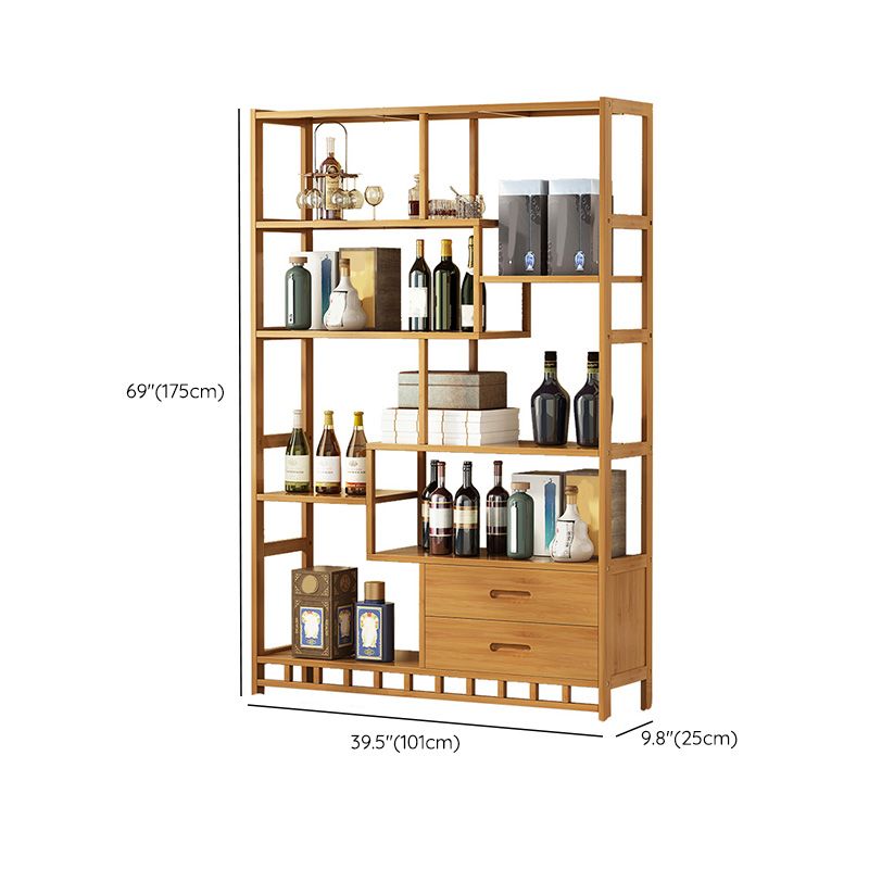 Mid-Century Modern Bottle Wine Rack Floor Solid Wood Bottle Holder Bamboo in Natural Wood