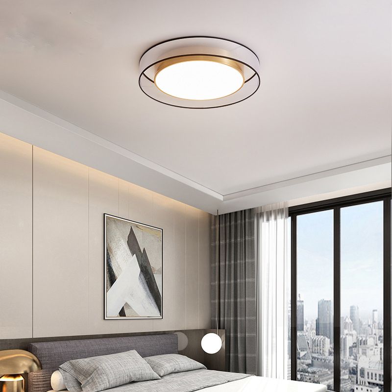 Interior LED Flush - Mount in Black and Gold Finish Round Iron & Plastic Ceiling Flush