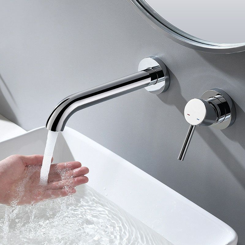Low Arc Sink Faucet Wall Mounted 2 Holes Single Lever Handle Bathroom Sink Faucet