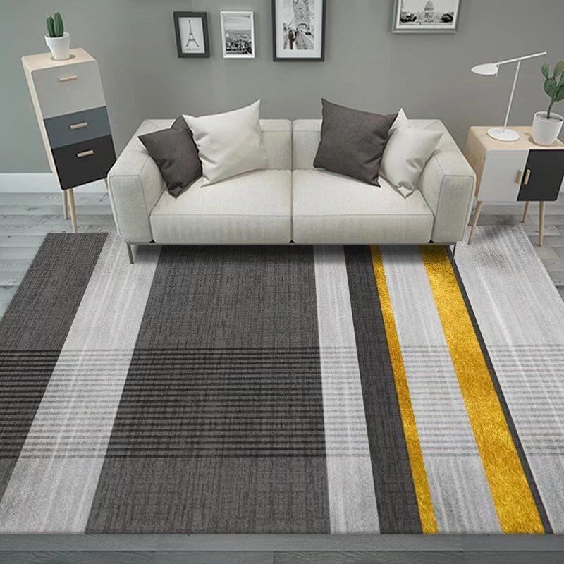 Dark Gray Modern Rug Polyester Pinstripe Rug Stain Resistant Rug for Living Room