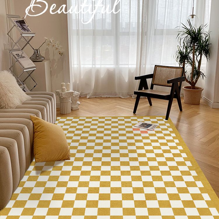 Multicolor Simple Rug Polyester Checkered Print Area Rug Anti-Slip Backing Carpet for Living Room