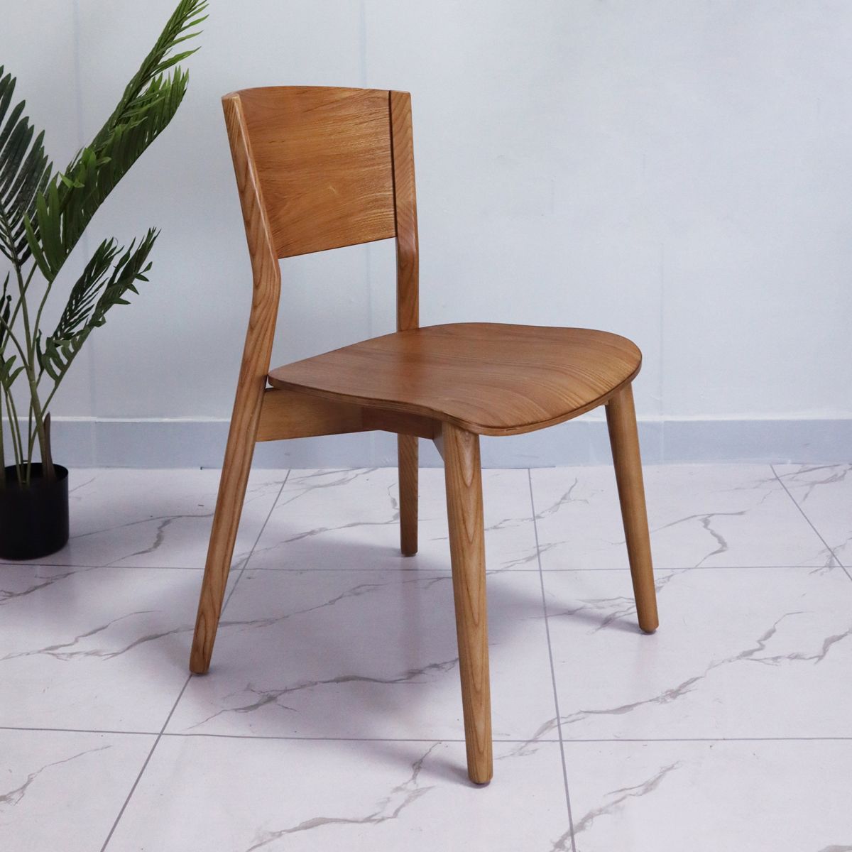 Chaise d'appoint industrielle en bois de chêne, finition mate, chaise de salle à manger à dossier ouvert (Ensemble de 2)