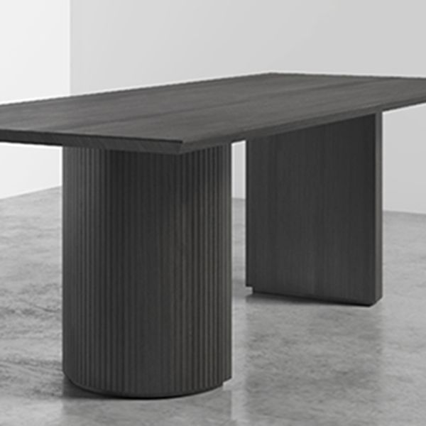 Industrial Solid Wood Dining Table Rectangle Table with Double Pedestal