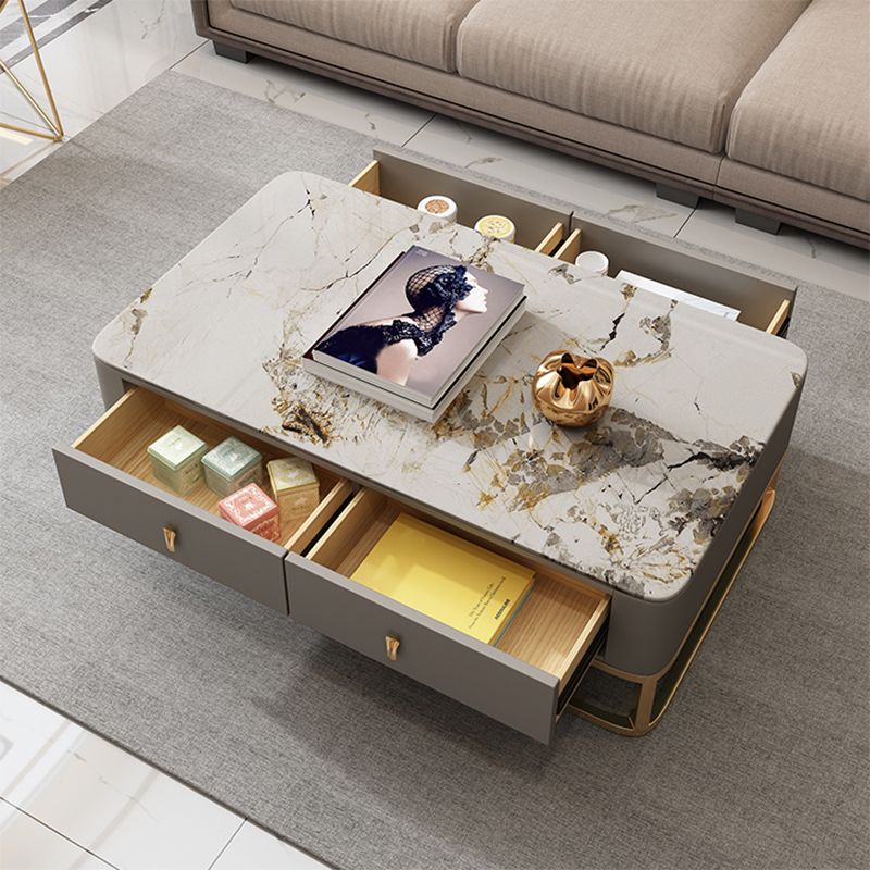 Modern Coffee Table Retangular Slate Cocktail Table with Drawers