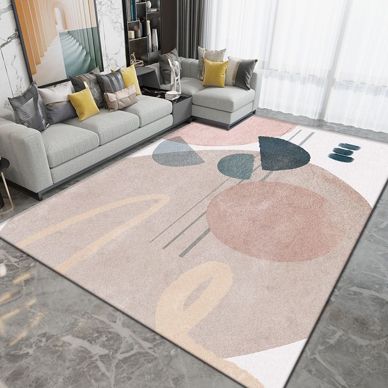 Dark Green Color Block Rug Polyester Modern Rug Washable Rug for Living Room