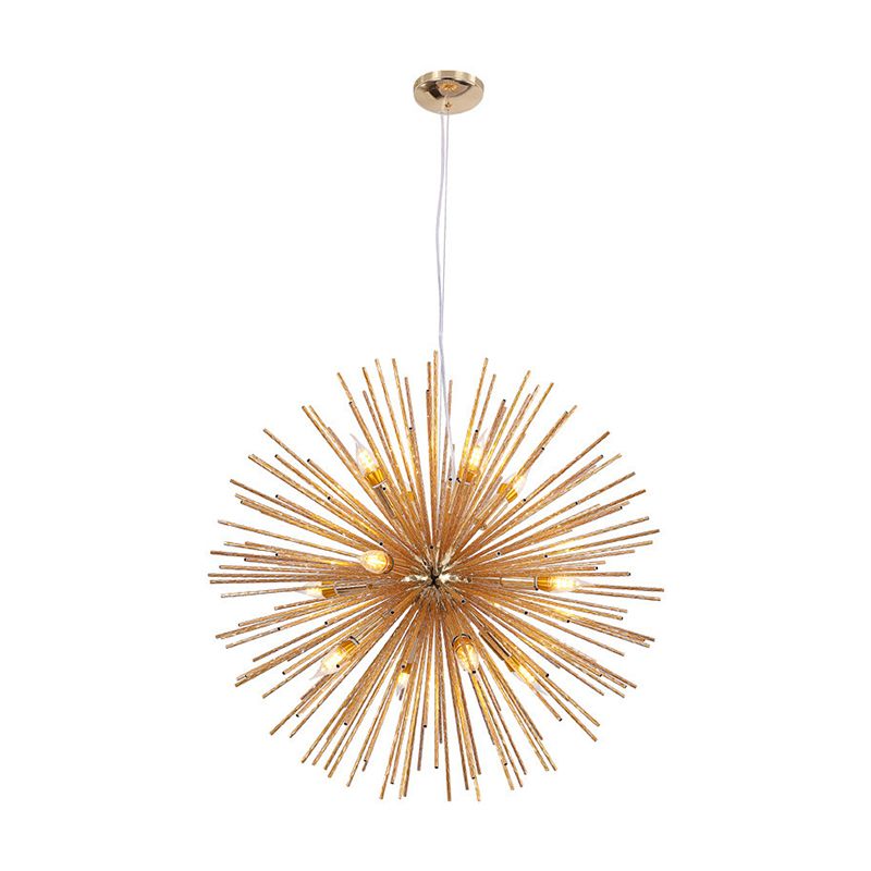 Minimalist Hedgehog Chandelier Metal Living Room Hanging Light Fixture with Carved Design