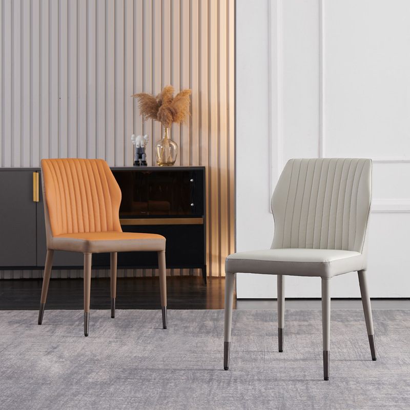 Moderne stijl armloze zijstoelen stevige lederen eetkamerstoelen voor de keuken (set van 2)
