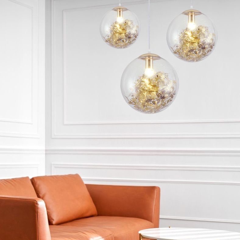 Flower Cluster Silhouette Design Glass Hanging Light Nordic Minimalism Style Globe Pendant Lamp for Bedroom