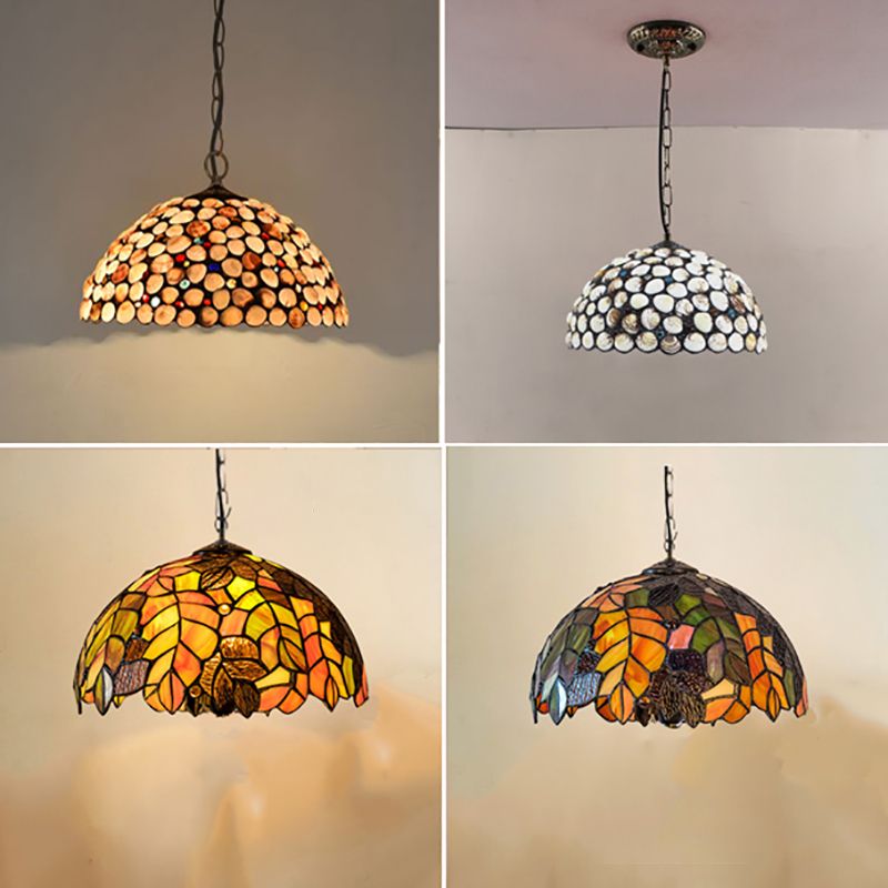 Mediterranean Suspended Lighting Fixture Tiffany Style Bowl Pendant Lighting for Living Room