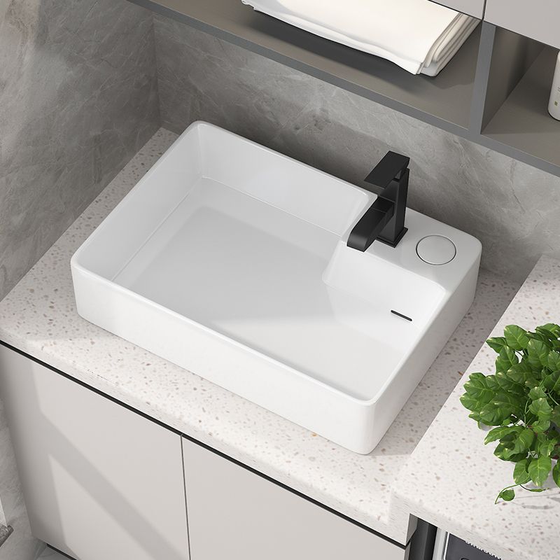 Modern Vessel Bathroom Sink Rectangular Porcelain with Overflow and Faucet Basin Sink