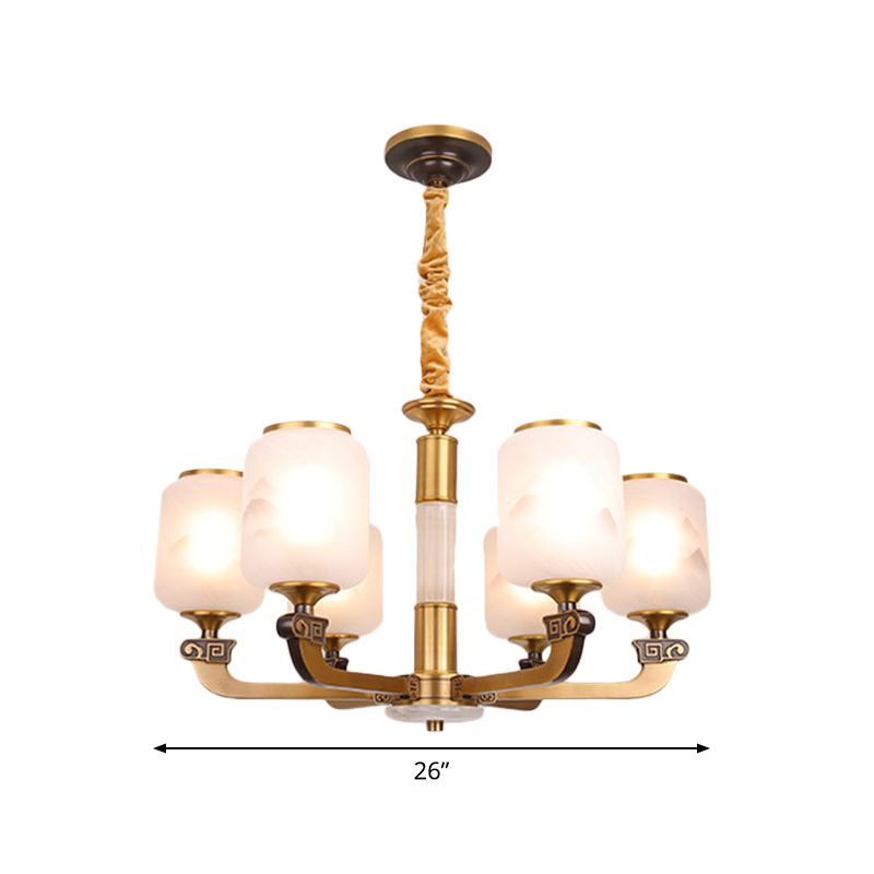 Frosted glazen cilinder hanger licht retro 6/8-bulb woonkamer kroonluchter met landschapsafdruk