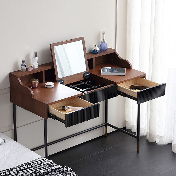 Contemporary Flip Single Wood Vanity with Padded Stool Lighted Mirror Vanity Desk