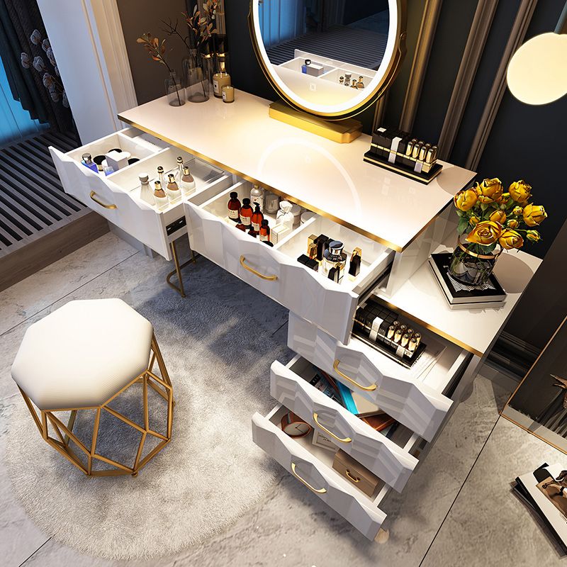 Contemporary Gold Lighted Mirror Bedroom With Drawer Wooden Make-up Vanity