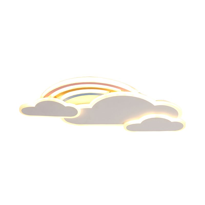 White/Pink Rainbow Cloudy Ceiling Light Cartoon Metallic LED Flush-Mount Light Fixture, Warm/White Light