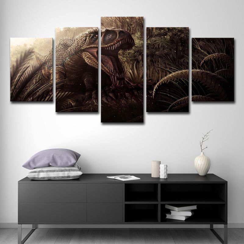 Brown Digital Print Dinosaur Canvas Fantasy Sci-Fi Multi-Piece Wall Art for Room