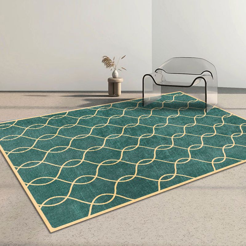 Brown Living Room Area Carpet Geometric Pattern Polyester Area Rug Stain Resistant Rug