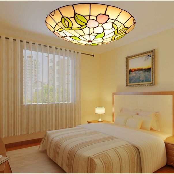 Flower Flush Mount Ceiling Light Stained Glass Tiffany-Style Flush Mount Ceiling Ligh