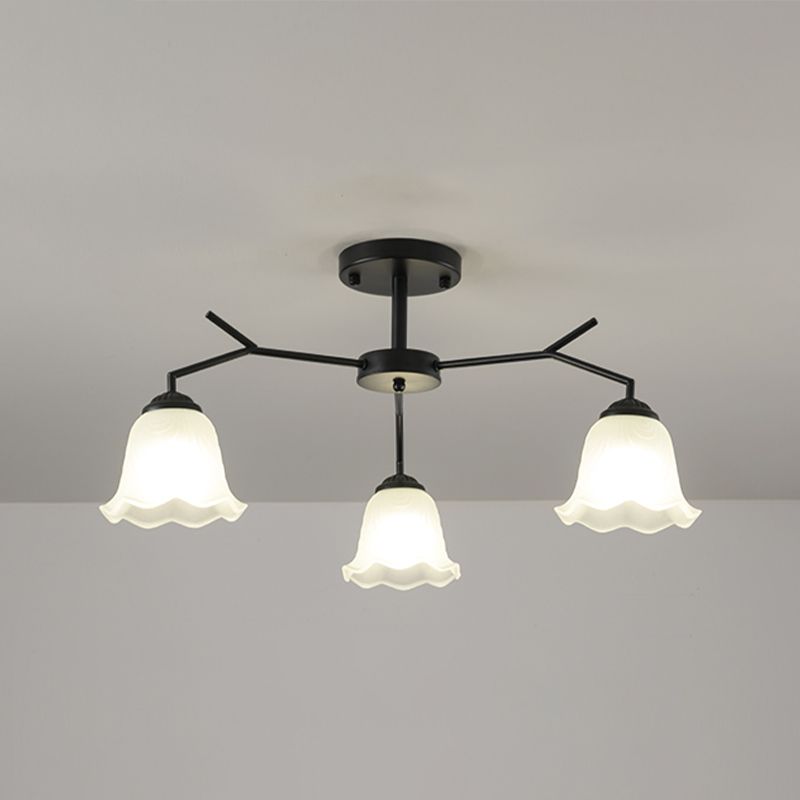 Black Shaded Semi Flush Light Fixture Simplicity Glass Living Room Semi Flush Mount Light