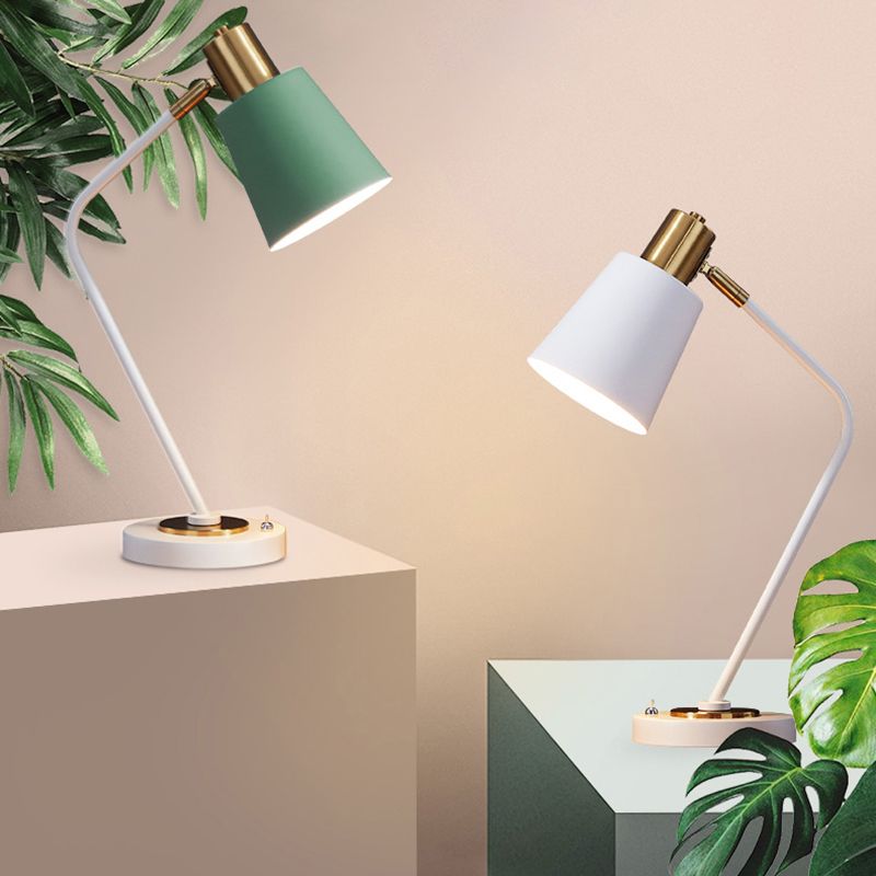 Macaroon Night Table Lamps Barrel 1-Light Bedroom Nightstand Lights with Metal Shade