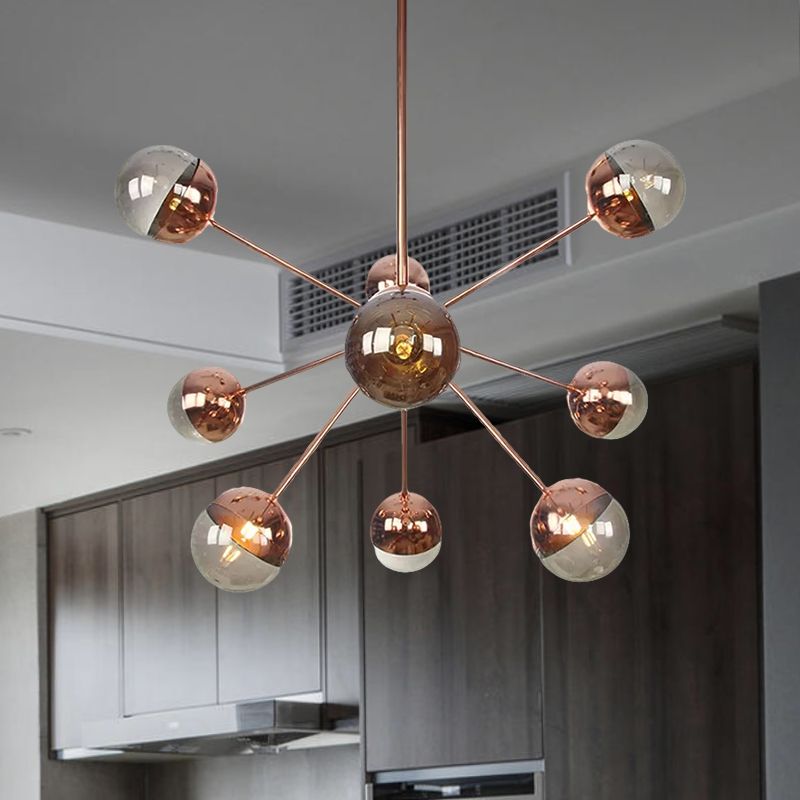Semi-encastré Globe pour salle à manger, verre blanc/transparent/gris fumée, 9/12/15 lumières, luminaire semi-encastré contemporain en cuivre/chrome/or
