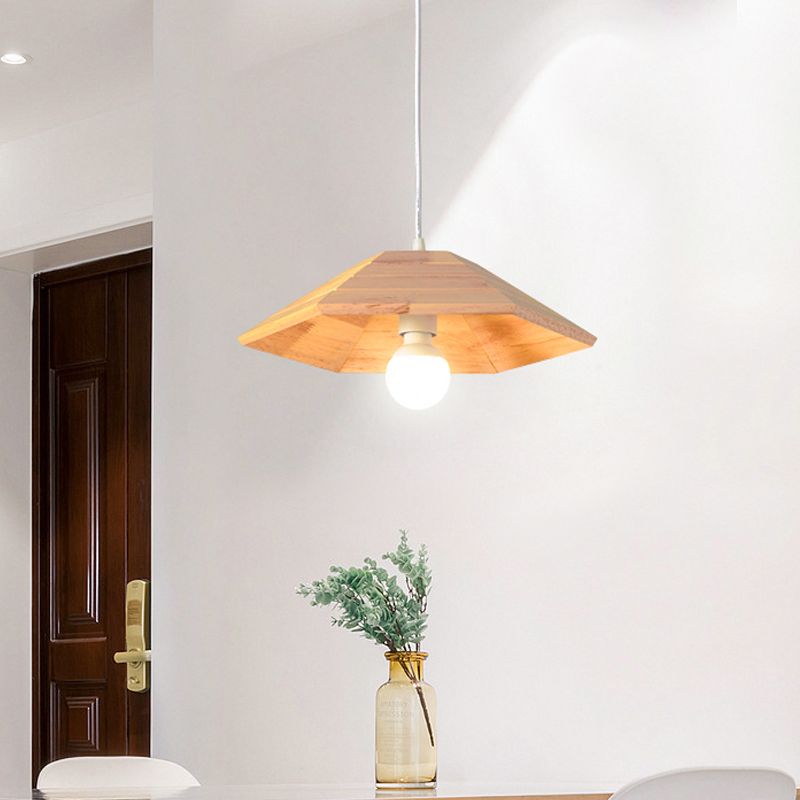 Ridged flare hanger plafondlampje eenvoudig houten 1-licht beige hangende lampkit over tafel